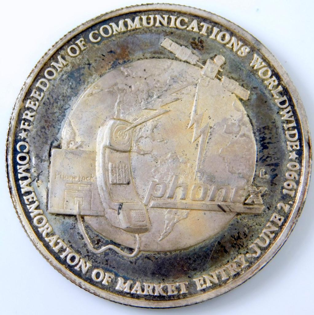 1990 Freedom of Communications Worldwide Commemorative Coin, .999 Silver