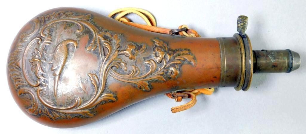 Copper Powder Flask with Pheasant Design