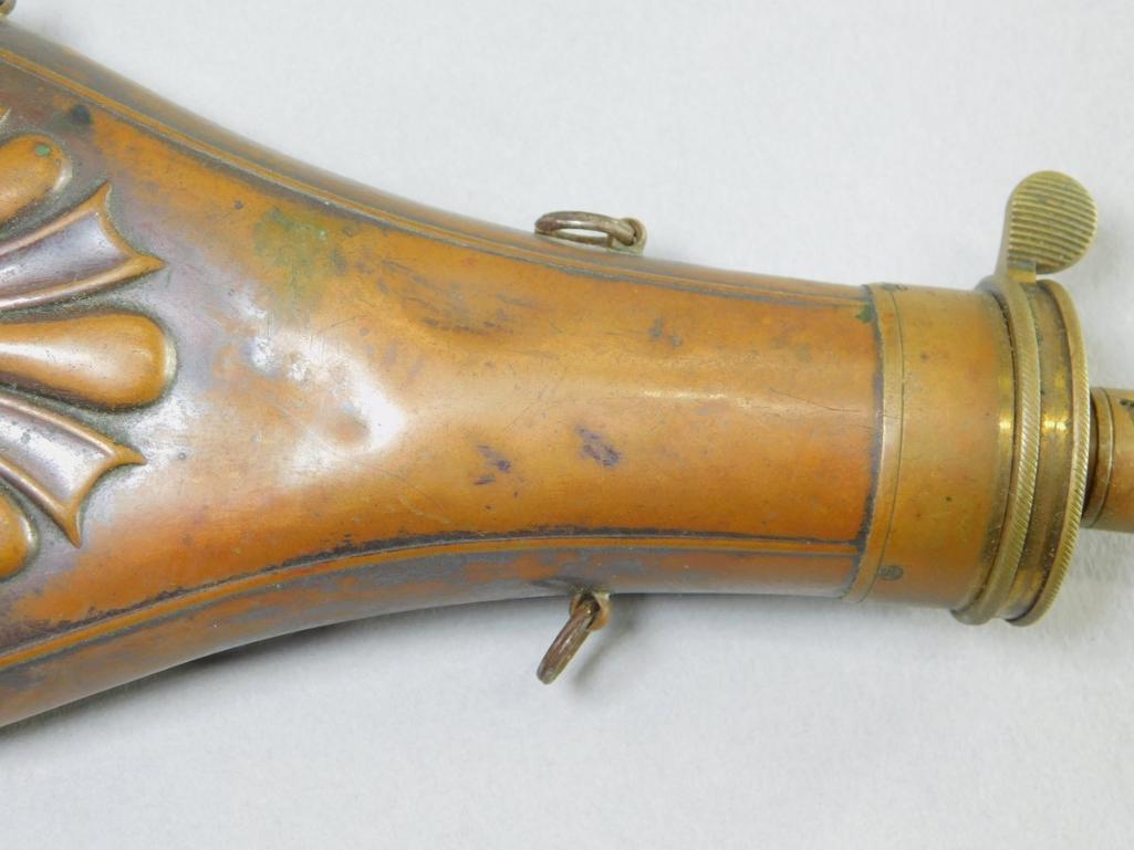 Civil War Shell-embossed Copper Powder Flask