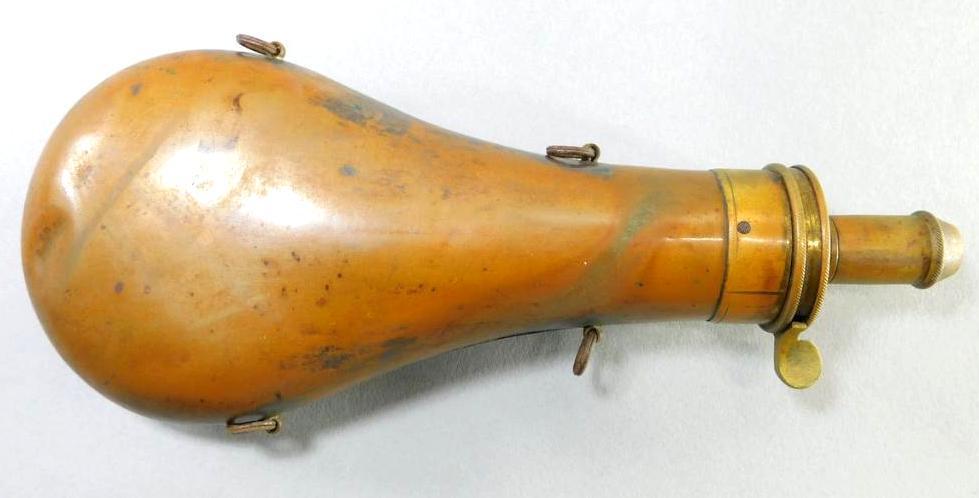 Civil War Shell-embossed Copper Powder Flask