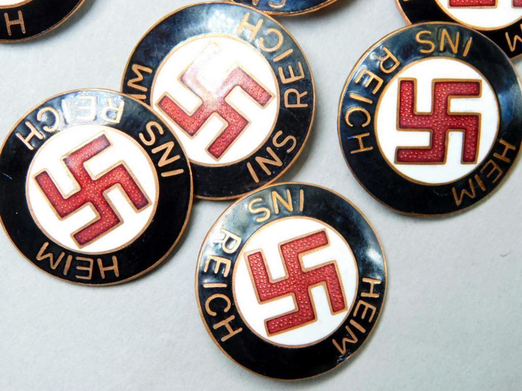 (10) WWII Heim Ins Reich Enameled Swastika Party Badges