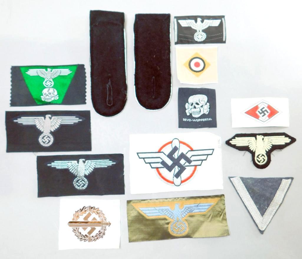 (13) German WW2 Waffen SS / Army Cloth Insignia Grouping