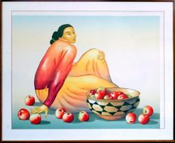 R. C. Gorman Woman with Apples, Signed, Framed Lithograph