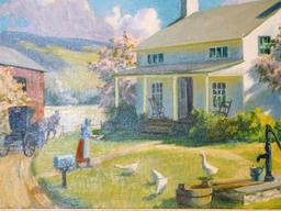 Edna Palmer Engelhardt "Rural Delivery" Pocono Country Home Farm Scene, O/C