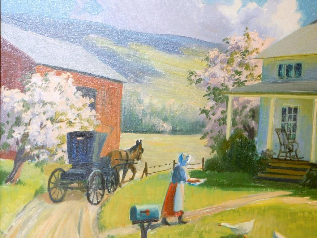 Edna Palmer Engelhardt "Rural Delivery" Pocono Country Home Farm Scene, O/C