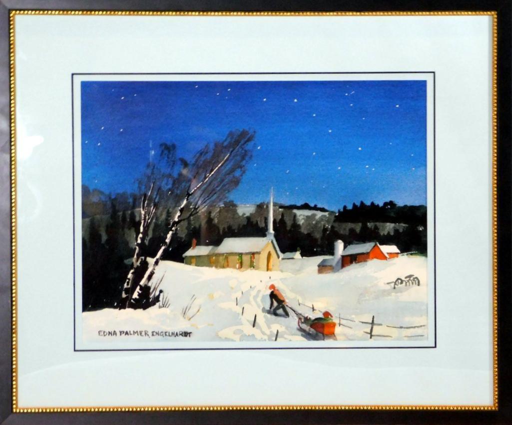 Edna Palmer Engelhardt Pocono Nighttime Landscape, Watercolor