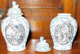 Pair of Chinoiserie Ginger Jars With Foo Dogs Lids