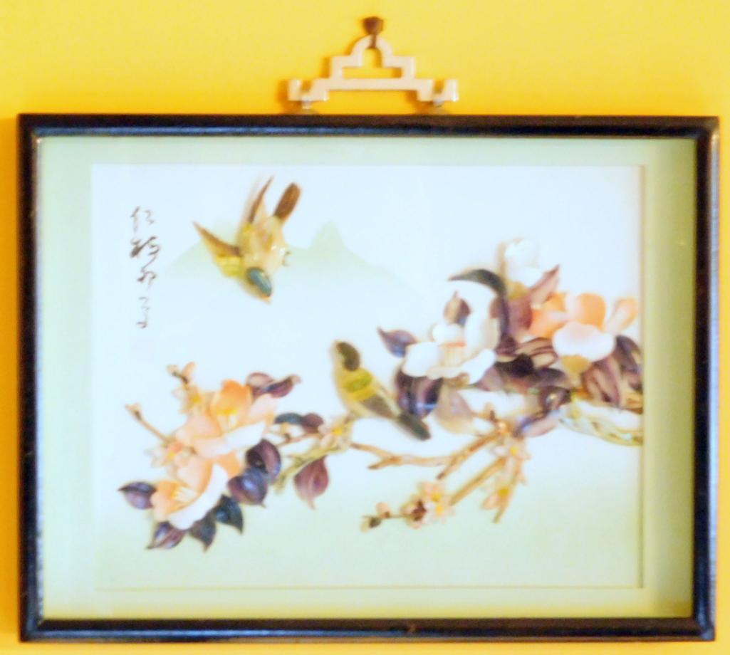 Chinese Bird Art Painting with Mother of Pearl