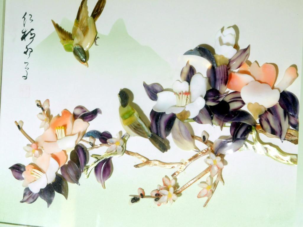 Chinese Bird Art Painting with Mother of Pearl