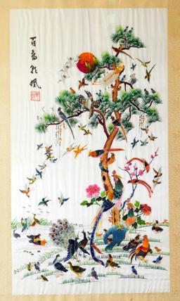 Vintage Chinese Embroidered Bird of Paradise 100 Bird Framed Art