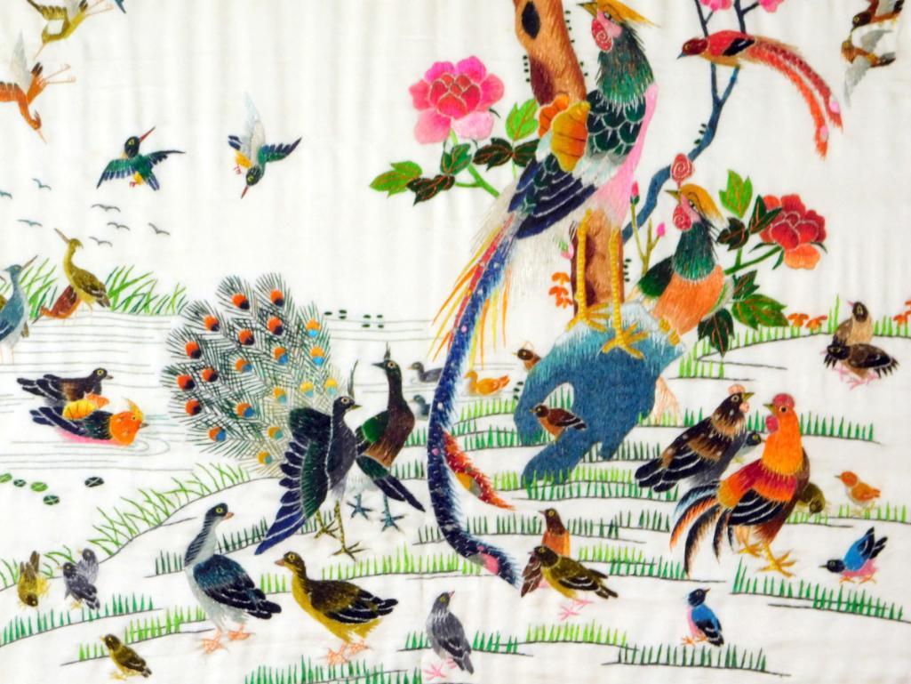 Vintage Chinese Embroidered Bird of Paradise 100 Bird Framed Art