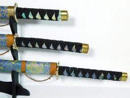 Set of Three (3) Display Samurai Swords and Sheaths with Display Stand