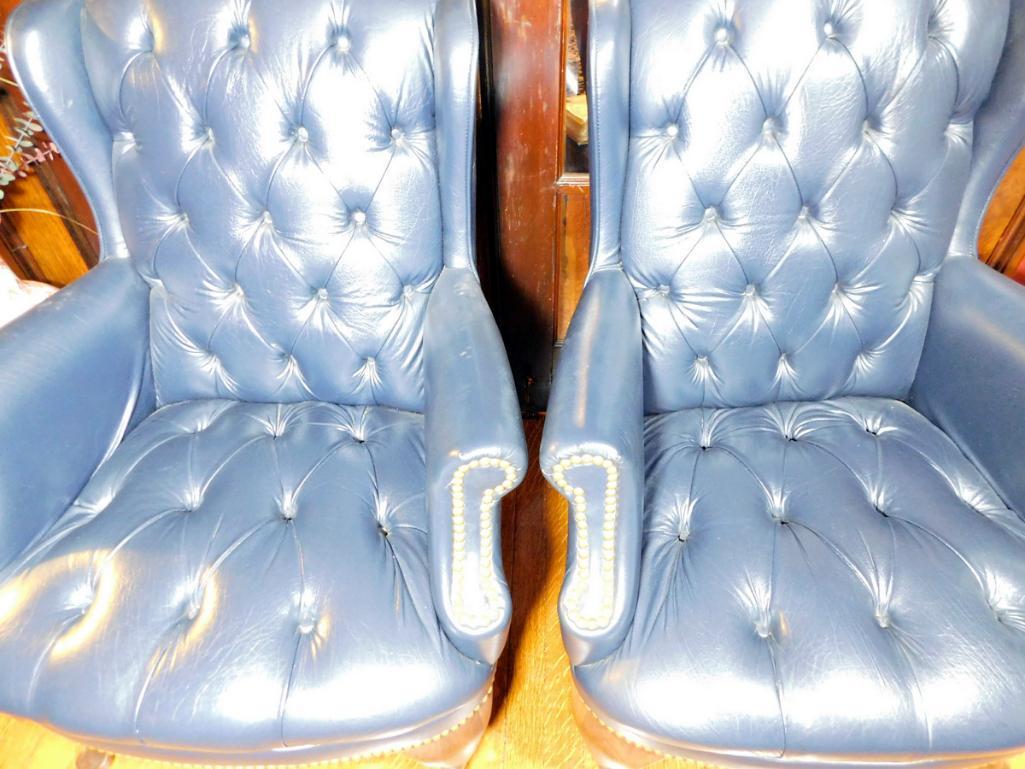 Pair of Navy Blue Leather Chairs by The Hon Co.