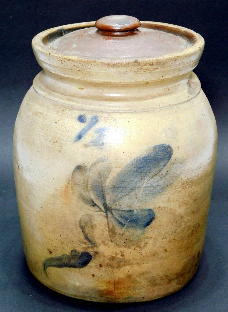 Antique 1/2 Gallon Stoneware Jar with Cobalt Decoration