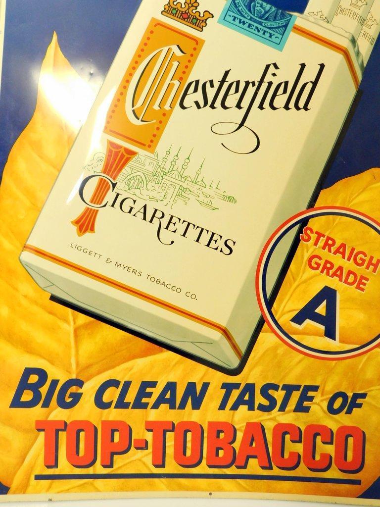 Original Chesterfield Cigarettes Metal Advertising Sign