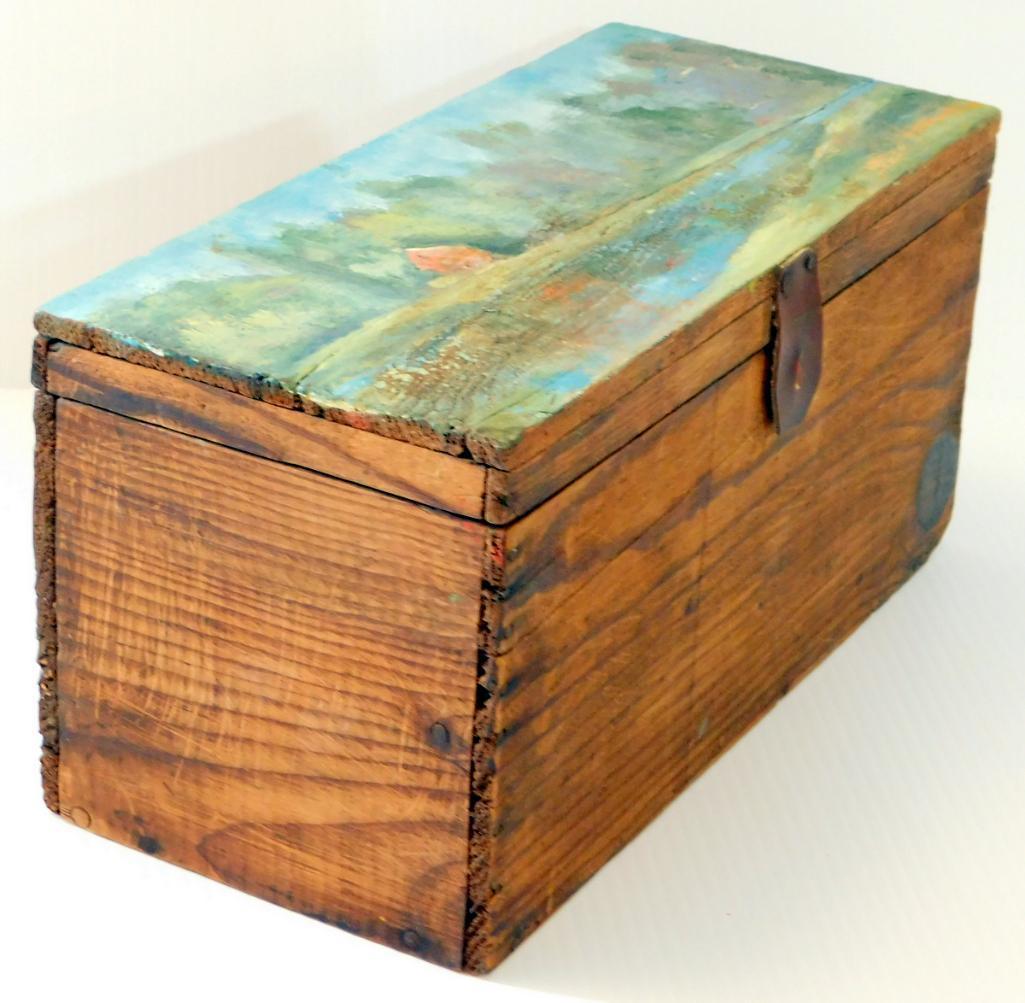 Listed Artist Evelyn Marie Allen Faherty Painted Wooden Box