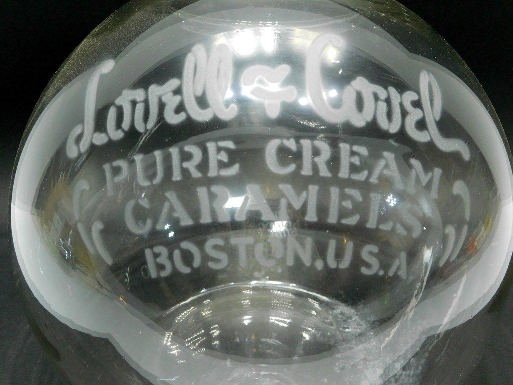 Lovell & Covel Glass Store Counter Candy Jar, 'Pure Cream Caramels,' Boston US.A.