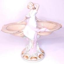 Royal Dux Bohemia No. 10560, Art Nouveau Centerpiece, Lilly Pads w/ Maidens