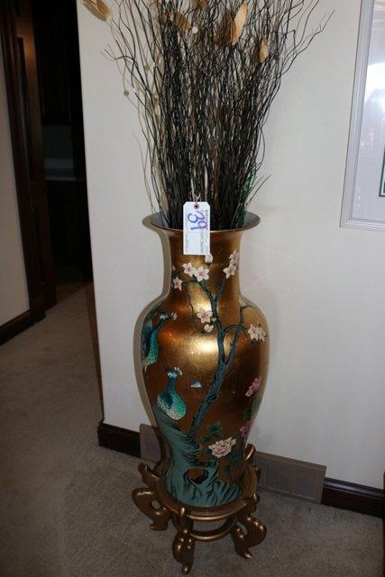 Gold floral 36" tall decorative vase with base