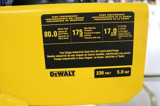 DeWalt DXCMV5048055 80-gallon vertical air compressor, 6 hp, 230 volt, 1 ph