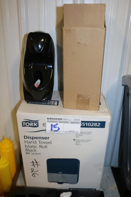 Tork Hand towel matic roll dispenser with 2 wall mount hand soap dispensers