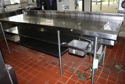 32" x 108" stainless island prep station with stainless double under shelve