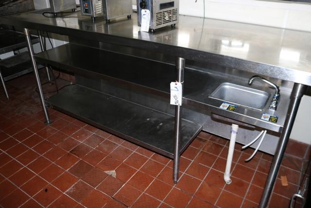 32" x 96" stainless island prep station with stainless double under shelves