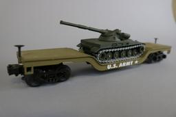 MTH US Army drop deck rail car with Solido Sherman M4 tank - (tank cost $50