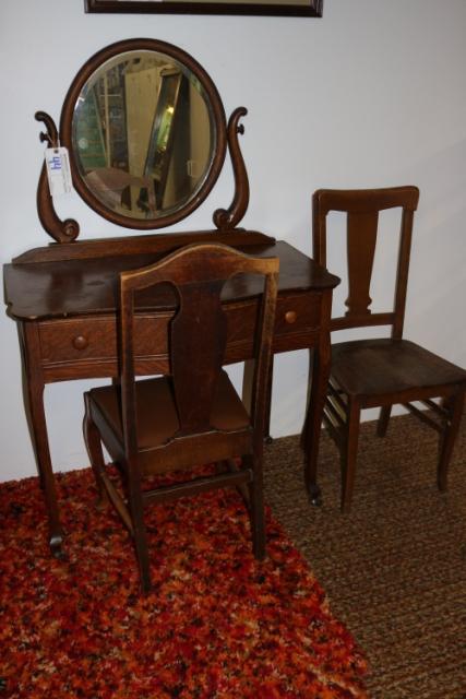 Oak wishbone mirror banditry & two chairs
