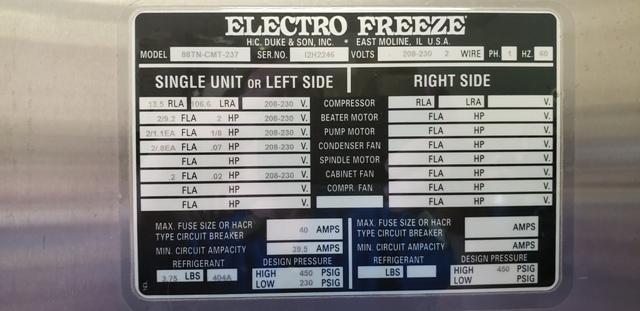 Electro Freeze 88TN Pressure Fed Twist soft serve machine - 1 phase - air c