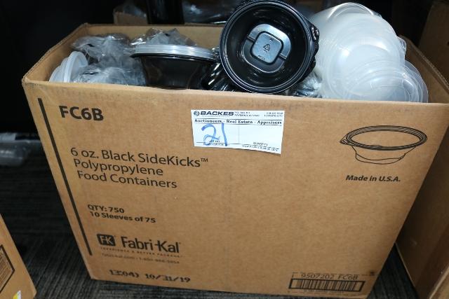 Case of 6 oz. black sidekick food containers with lids