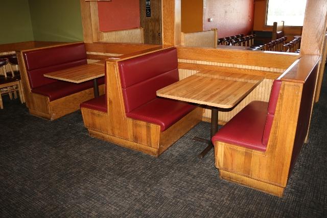 Times 2 - Solid Oak & burgundy vinyl  4 passenger booth openings with table