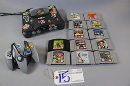 Nintendo 64 game console w/ 13 assorted games & hand controller