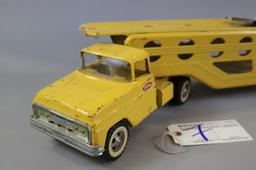 28" Yellow Tonka truck w/ car haul trailer