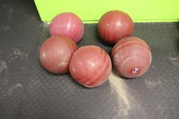 Times 5 - 15 lb. red medicine balls - 1 has a little leak