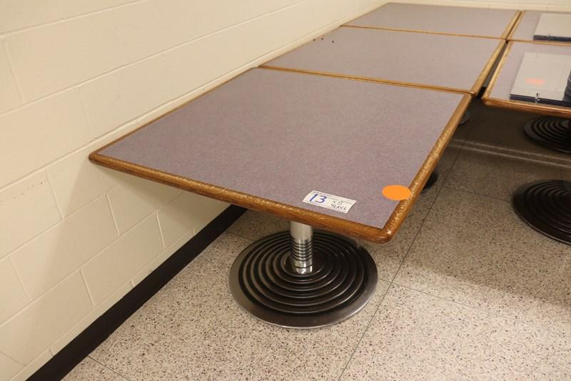 Times 5 - 42" x 42" wood edge with plum laminate top tables & heavy duty ba