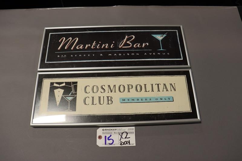 Times 2 - 8" x 24" Martini bar & Cosmopolitan framed wall signs