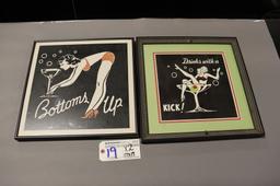 Times 2 - 17" x 17" Bottoms Up & Drinks with a Kick frame wall pictures
