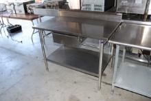 30" x 48" stainless table with 1 drawer, stainless under shelf, & back spla
