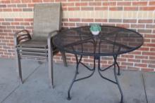 42" round black metal patio table with 4 chairs
