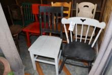 All to go - 7 assorted wood framed dining chairs