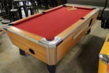 Valley 7' billiards table with red felt & rack - some stains on felt - overall nice table