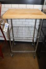 20" x 24" portable chrome coated wire cart with wood work top