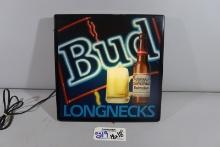 18" x 18" Budweiser long necks lighted wall sign
