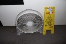 Pair to go - floor fan and wet floor sign
