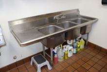 Eagle 74" stainless 3 bin sink with left hand drain board