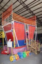 10' wide x 16' long x 15' tall trampoline basketball game with center divid