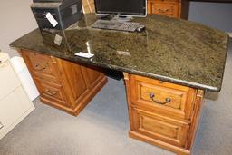 Set to go - 38" x 70" granite top office desk with matching 27" x 96" crede