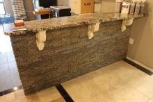 18" x 90" x 42" tall stone front bar with granite top