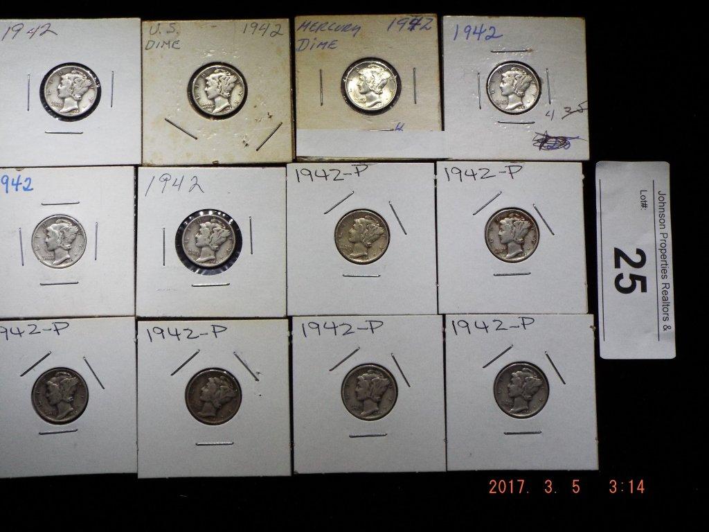 Group of 12 Mercury Dimes